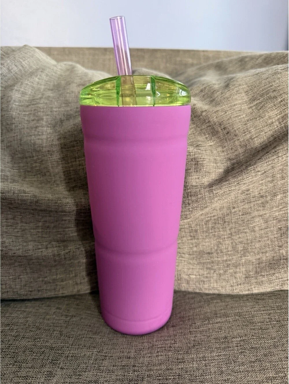 Bubba 24oz Vacuum Insulated Stainless Steel Rubberized Tumbler Magenta Lid Straw